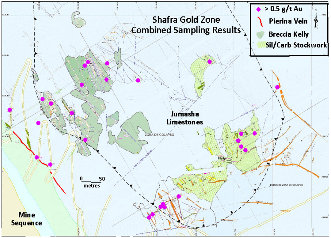 Shafra Plan Showing Historical and 2025 Surface Sampling